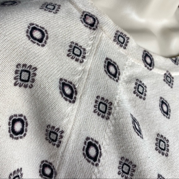 Loft Cream Crew Neck Light Sweater with Ornate Black Pattern. - Picture 3 of 9